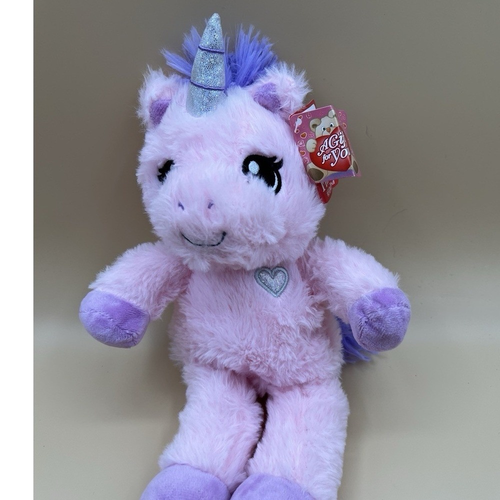 NEW Fiesta Pink Purple Unicorn Plush 12" Silver Heart Valentine's Day Kids Gift